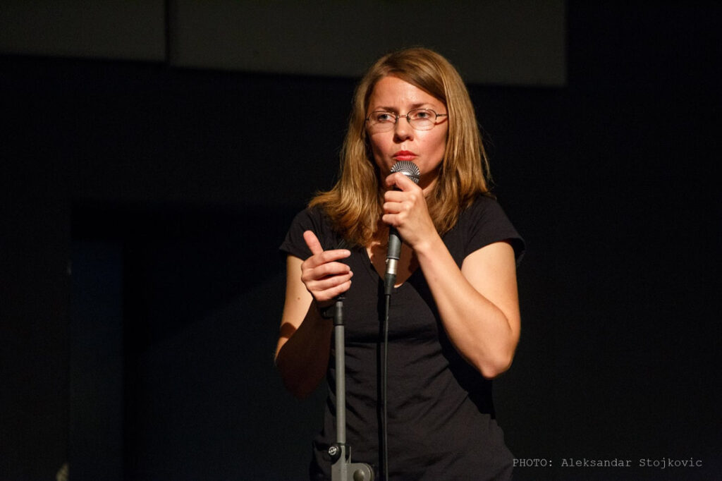 Detail from the festival Rukopisi (Manuskripts). Jasmina Topić, editor-in-chief, introduction of authors, Pančevo, 2016