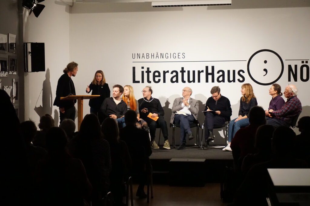 Reading, detail, togehter with Austrian poets, during AIR program in Krems, Austria, 2019