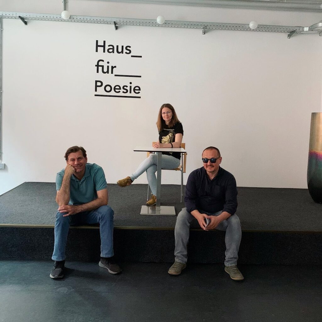 Together with Alen Bešić and Dejan Aleksić during the Training Programme in Berlin, at House of Poetry, Berlin 2023.